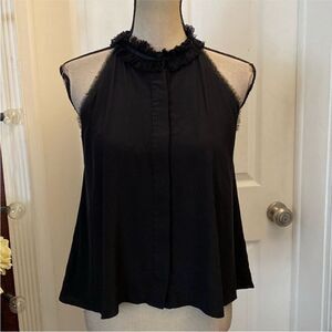 Alexis Black Ruffle Trim  silk Blouse, S